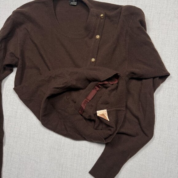 VTG CHANEL Cashmere Cardigan Jewel Button Asymmetrical Brown Sweater Chest 35" - Picture 8 of 14